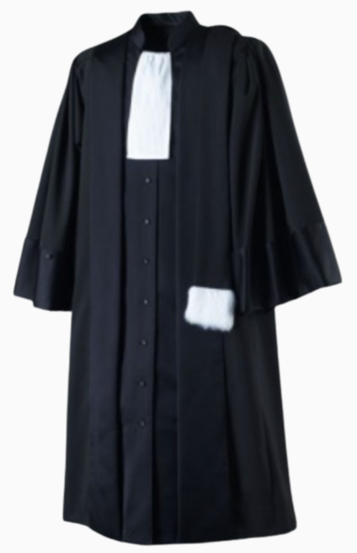 Robe d'audiences noire de Greffier, d'Agent d'affaires judiciaires, de Magistrat, aux simarres noires; Matière Coton + Polyester