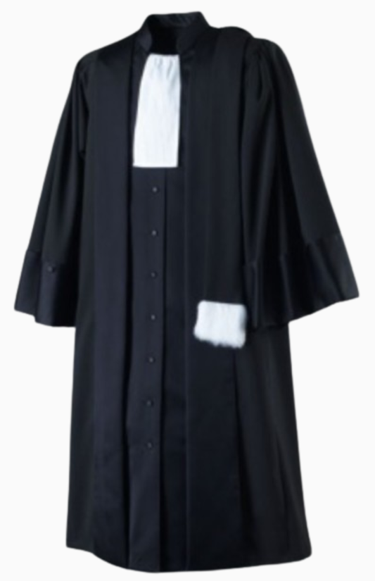 Robe d'audiences noire de Greffier, d'Agent d'affaires judiciaires, de Magistrat aux simarres noires; Matière Laine + Polyester